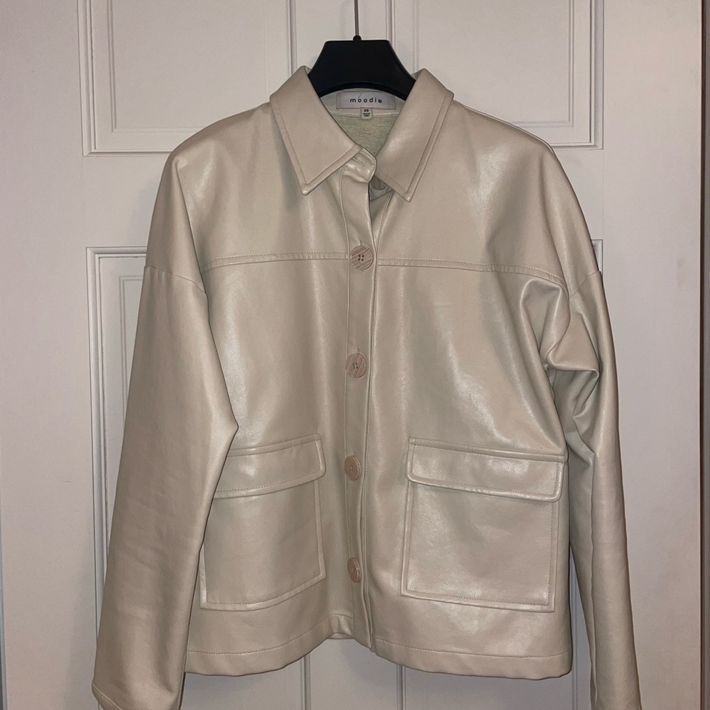 Cream faux Leather Jacket